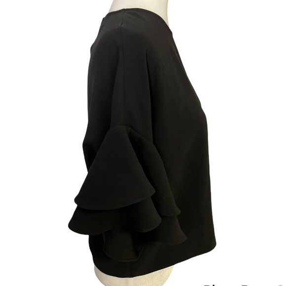 𝅺NWT Zara Women Black Short Layered Sleeve Crop Blouse Sz XS - Picture 4 of 5